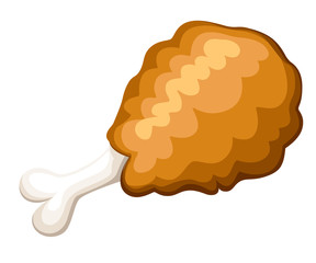 Vector illustration of fried chicken leg in cartoon style. Chicken thighs icon. Isolated on white background