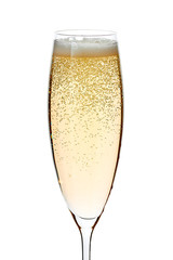 Glass of champagne on white