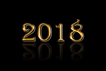 2018 Gold Leaf on Black Background with Reflection