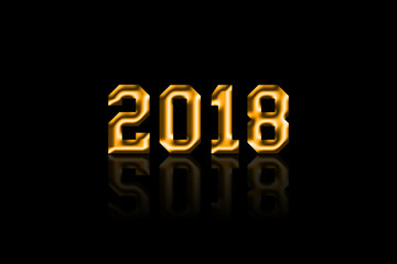 2018 in Golden Color on Black Background with Reflection
