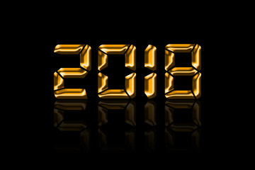 Analog 2018 Gold Leaf Vector Illustration on Black Background with Reflection