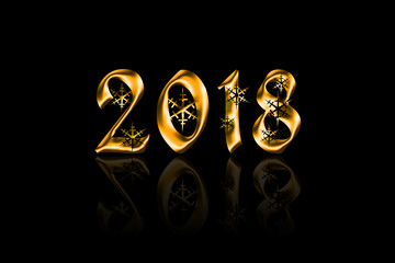 2018 with Snowflake Pattern on Black Background