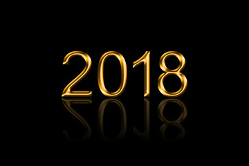 Golden 2018 with Reflection on Black Background