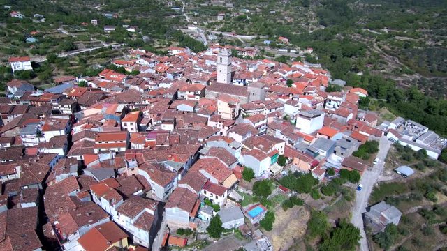 Extremadura. Aerial view in Garganta la Olla. Spain. 4k Drone Video