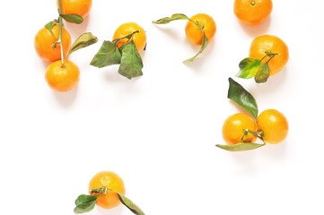 Citrus fruits on a white background/ Ornage tangerines, free space for inscriptions. Flat lay food photo. Mock-up