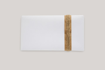 Box template with red ropes. Isolated wrapped gift