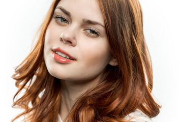 Naklejka premium Young beautiful woman on white isolated background, portrait