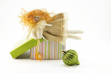 Christmas toys and Christmas tree branch