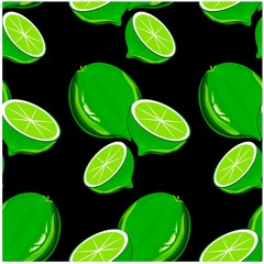 Seamless pattern hand drawn painting green lime on black stock vector illustration for packing design, for packing design