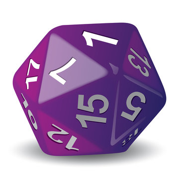 Illustration object given of 20 faces violet, for role playing game, piece of game. Ideal for catalogs game instructions