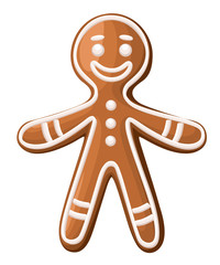 Christmas gingerbread man cookie. Isolated on white background. Holiday vector Illustration.