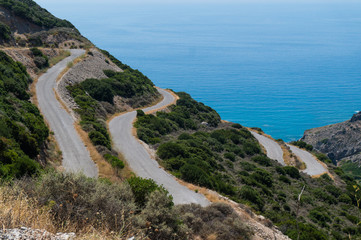Fototapeta na wymiar Snake or spiral road at Kythera island in Greece