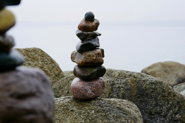 Stone stack balance on big rocks