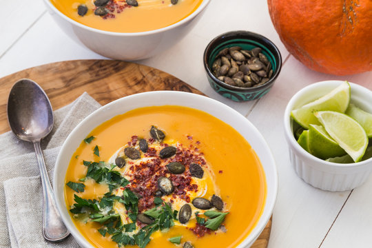 Squash soup with ingredients
