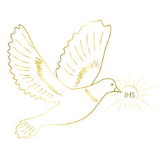 Pigeon with IHS symbol - first communion invitation design.