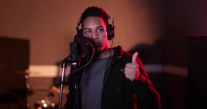 Rapper in a music recording studio