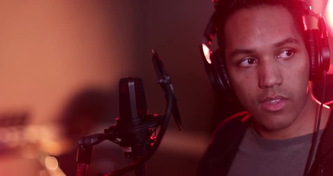 Rapper in a music recording studio