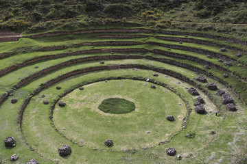 A closer look at the Incan site of Moray, where coincentric terraced rings descend into the earth....