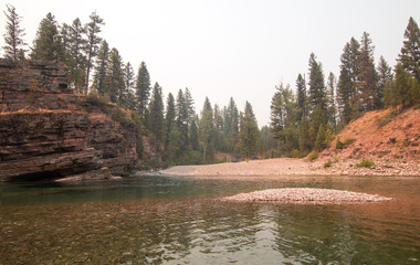 Gravel river banks where the Flathead and Spotted Bear Rivers meet in the Bob Marshall wilderness...