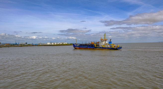 Ship retunring to port at Cardiff, Wales