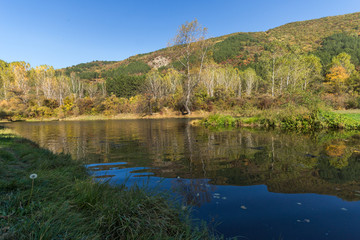 Autumn Landscape of Iskar River near Pancharevo lake, Sofia city Region, Bulgaria