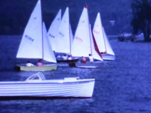 Sailboat tacking during race on the Connecticut river in summer of 1965