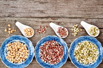 Split beans, adzuki beans, wheat and chick peas