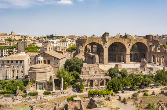 Top view of Roman Forum, Rome Italy