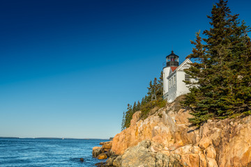 Bass Harbor Lighthouse and Blue Sky Copy Space