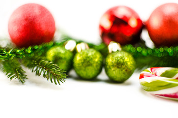 Christmas toys and Christmas tree branch