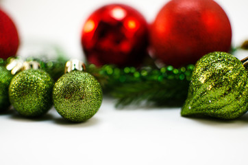 Christmas toys and Christmas tree branch