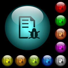 Bug report icons in color illuminated glass buttons