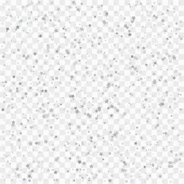 Silver glitter stars falling from the sky on transparent background. Abstract Background. Glitter pattern for banner. Vector illustration.