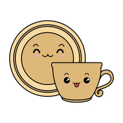 dish with cup kawaii character vector illustration design