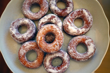 Platter of fresh sugar donuts