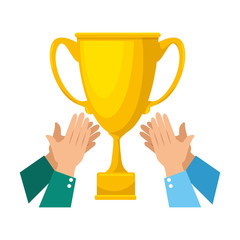 hands with trophy cup award icon vector illustration design