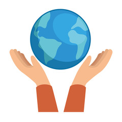 hands with world planet earth icon vector illustration design