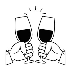 hands toasting with wine glasses vector illustration design