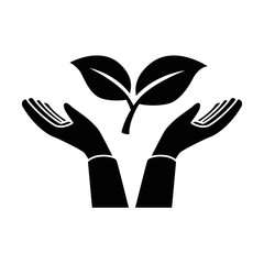 hands with leafs plant vector illustration design