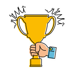 hand with trophy cup award icon vector illustration design