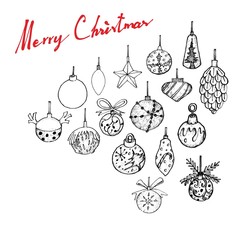 Hand Drawn of Lovely Christmas Ornaments Hanging on The Air