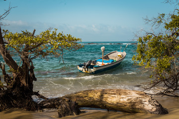 Boat in caribbean sea