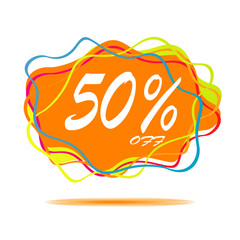 50% off sale label banner discount web icon flyer with colorful abstract design isolated background