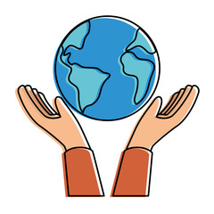 hands with world planet earth icon vector illustration design