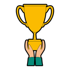 hand with trophy cup award icon vector illustration design