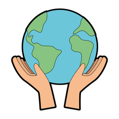 hands with world planet earth icon vector illustration design