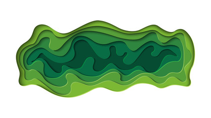 Green abstract paper carve background.Paper art style of nature and eco concept design.Vector illustration.