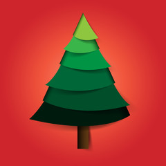 Christmas tree icon paper cut style.Vector illustration.