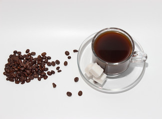 Cup of coffee with beans