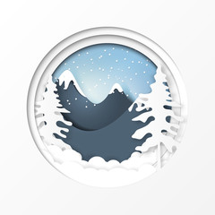 Christmas and winter season paper art landscape background.Vector illustration.